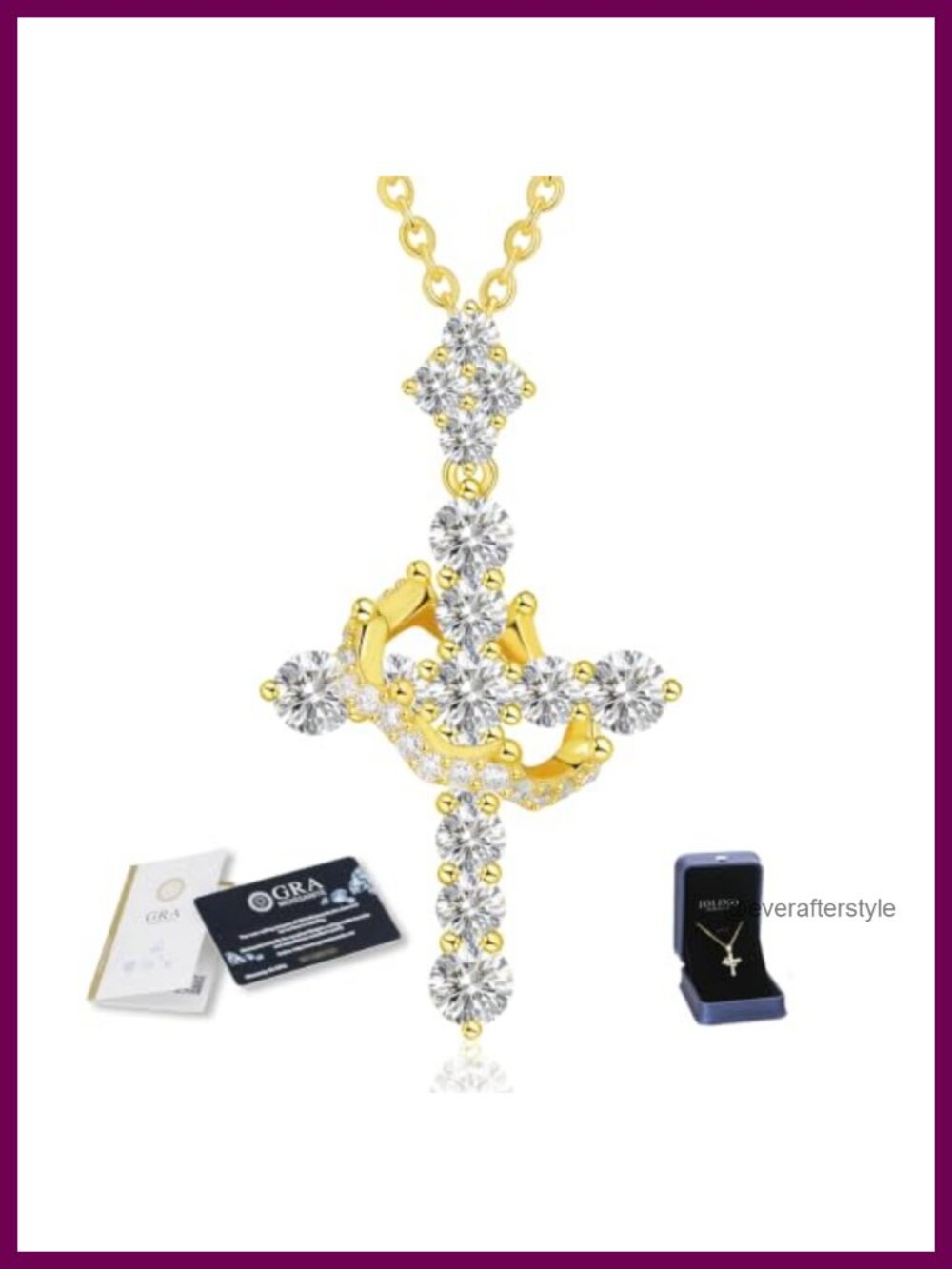 1.1 Carats Dainty Moissanite Crown Cross Necklace 925 Sterling Silver 18K Gold